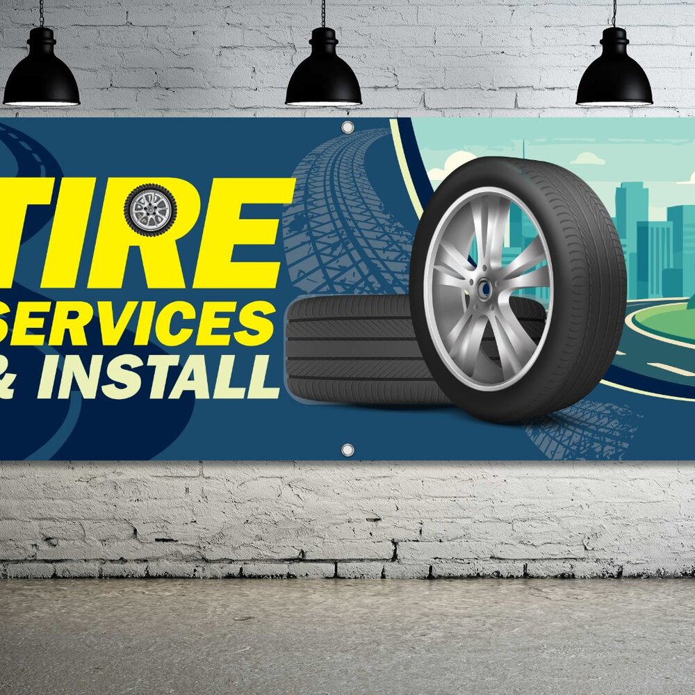 TIRE SERVICES INSTALL Vinyl Banner 5ft. Sign Tires Shop Repair Facility Display